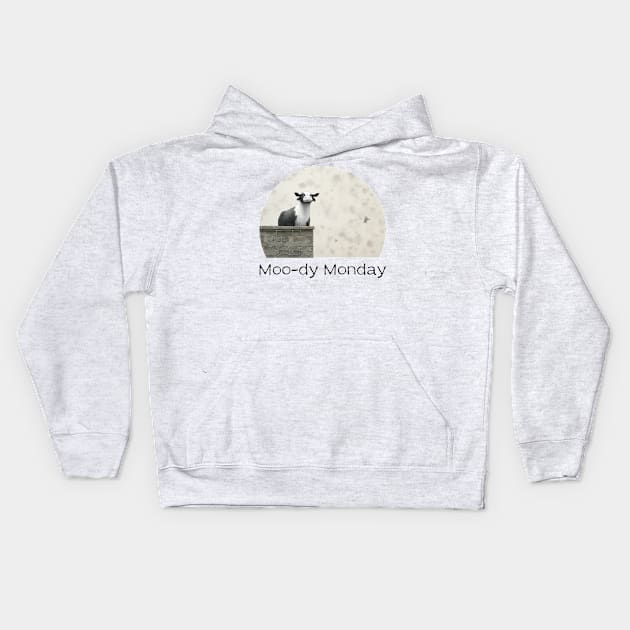 Cow-moody Monday Kids Hoodie by chapter2